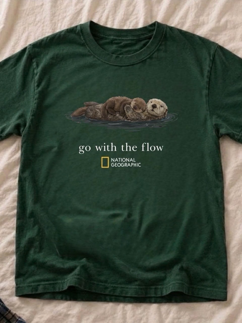 National Geographic Men's Forest Green 'Go With The Flow' Otter Graphic Tee